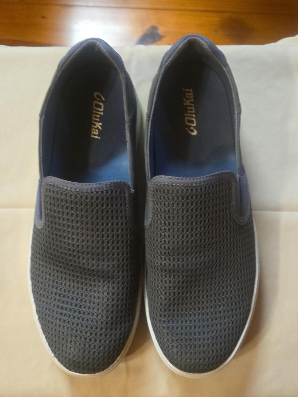 OluKai Men's Charcoal Mesh Slip-On Loafers with White Sole